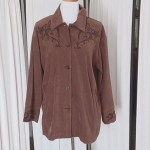 Coldwater Creek- Brown Moleskin/Faux Suede Button-Front Jacket - Size 1X
